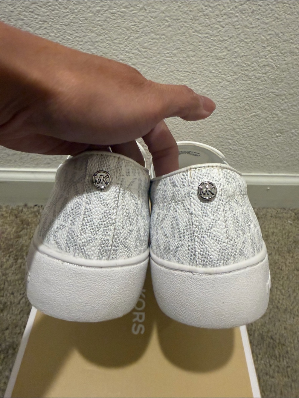 “New” Michael Kors KEATON White MK Monogram Slip-On Sneakers size7.5 S-Display - Picture 4 of 5